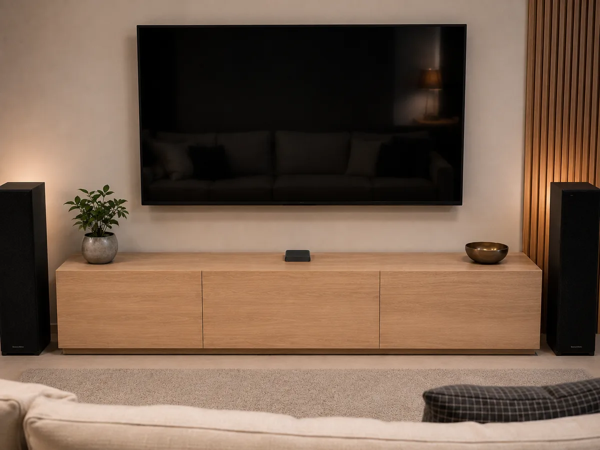 YouMote installed in a living room cabinet system